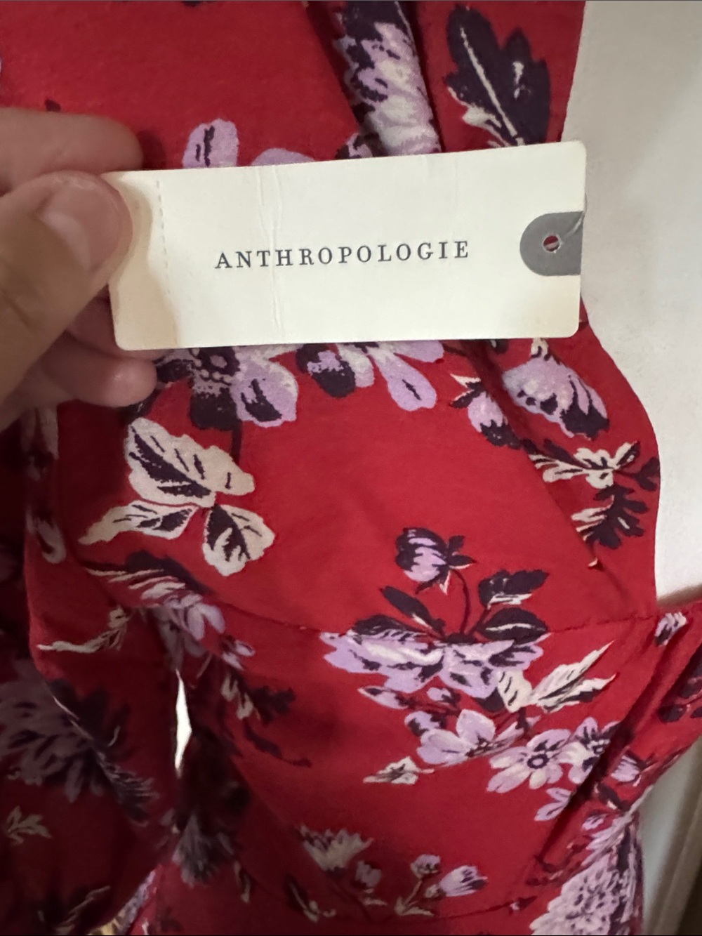 NWT Anthropologie Red Floral Puff-Sleeve Dress SZ SM pit2pit17”waist 16” L 56” - Picture 5 of 15